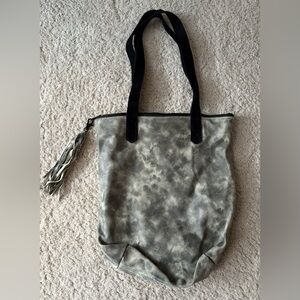 Gray tie dye leather tote bag
